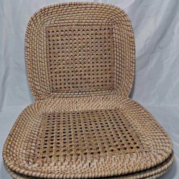 Lot of 4 Wicker Rattan Paper Plate Holder 13" Square Tray, Decor Natural Cottage - Picture 1 of 8